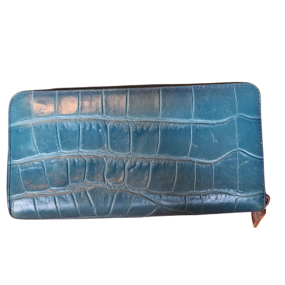 COACH F54757 ACCORDION ZIP WALLET IN CROCODILE EMBOSSED LEATHER Gold/teal - Picture 10 of 10